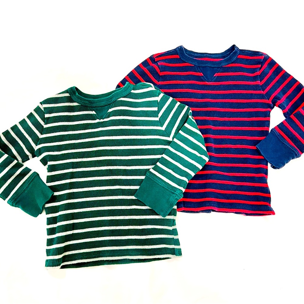 Two Crewcuts Long Sleeve Striped Waffle Tees Size 3